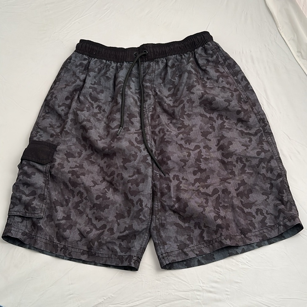 Tesla black and gray mesh lined swim trunks